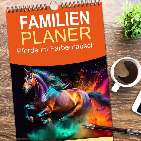 Produktbild: Familienplaner 2026 - Pferde im Farbenrausch mit 5 Spalten (Wandkalender, 21 x 45 cm) CALVENDO