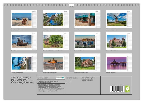 Produktbild: Zeit f&uuml;r Erholung - Insel Usedom / Geburtstagskalender (Wandkalender 2026 DIN A3 quer), CALVENDO Monatskalender