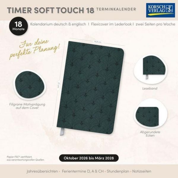 Produktbild: Timer Soft Touch 18 Monate dunkelgr&uuml;n 2027/2028