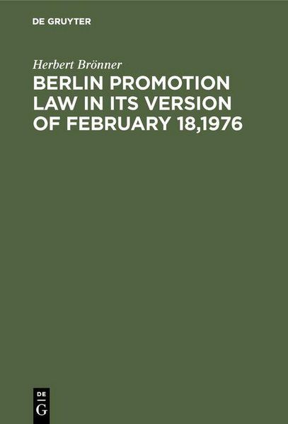 Produktbild: Berlin promotion law in its version of February 18,1976