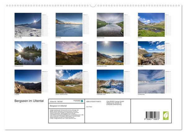 Produktbild: Bergseen im Ultental (hochwertiger Premium Wandkalender 2026 DIN A2 quer), Kunstdruck in Hochglanz