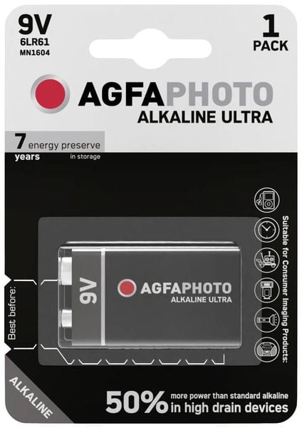 AgfaPhoto Ultra 6LR61 9 V Block-Batterie Alkali-Mangan 9 V 1 St.