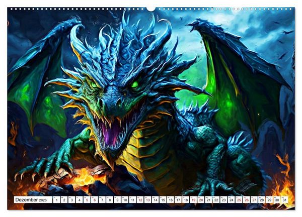 Produktbild: Drachen - Gef&uuml;rchtete, aber nicht immer b&ouml;se Fabelwesen (hochwertiger Premium Wandkalender 2026 DIN A2 quer), Kunstdruck in Hochglanz