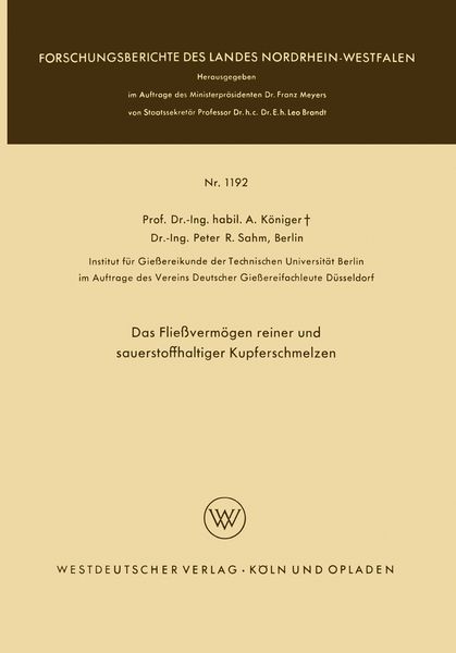 Produktbild: Das Flie&szlig;verm&ouml;gen reiner und sauerstoffhaltiger Kupferschmelzen