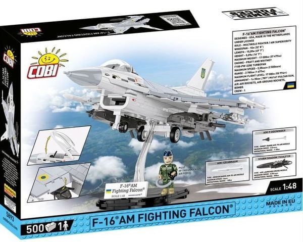 Produktbild: COBI Armed Forces 5893 - F-16AM Fighting Falcon, Mehrzweckflugzeug, Bausatz mit Sockel 1:48, 500 Klemmbausteine