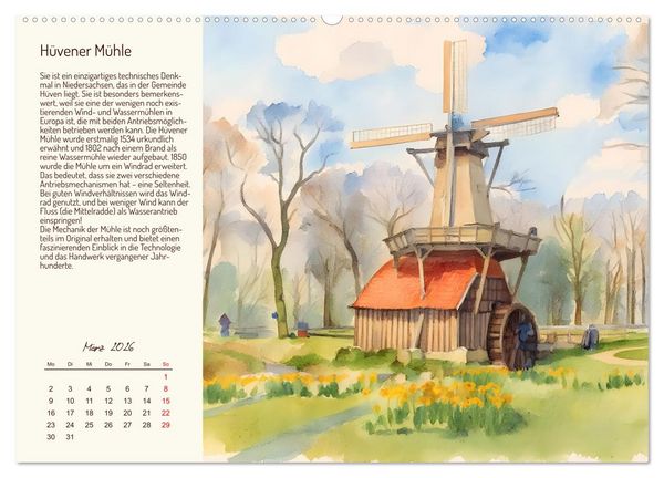 Produktbild: Deutschlands sch&ouml;nste Windm&uuml;hlen (hochwertiger Premium Wandkalender 2026 DIN A2 quer), Kunstdruck in Hochglanz