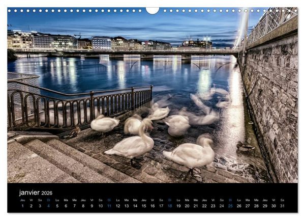 Produktbild: Cr&eacute;puscule sur Gen&egrave;ve (Calendrier mural 2026 DIN A3 vertical), CALVENDO calendrier mensuel