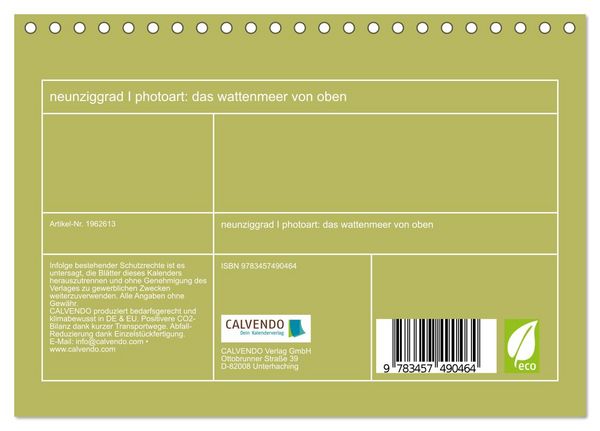 Produktbild: neunziggrad I photoart: das wattenmeer von oben (Tischkalender 2026 DIN A5 quer), CALVENDO Monatskalender