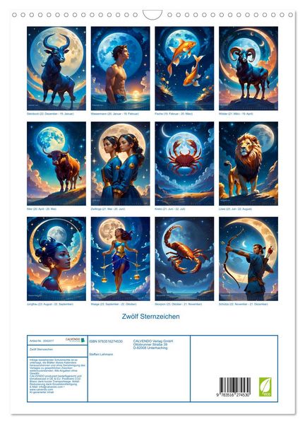 Produktbild: Zw&ouml;lf Sternzeichen (Wandkalender 2026 DIN A3 hoch), CALVENDO Monatskalender