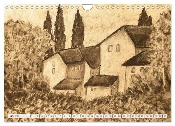 Produktbild: Pausen f&uuml;r deine Seele - Seelenlandschaften in Sepia - Ein Jahr der Ruhe mit Kohlezeichnungen (Wandkalender 2026 DIN A4 quer), CALVENDO Monatskalender