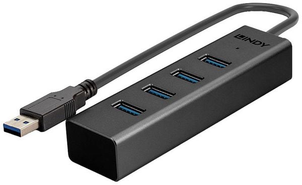 Produktbild: LINDY 43324 USB-Hub 4 Port USB-A USB 3.1 Gen1 5 GBit/s Schwarz 43324