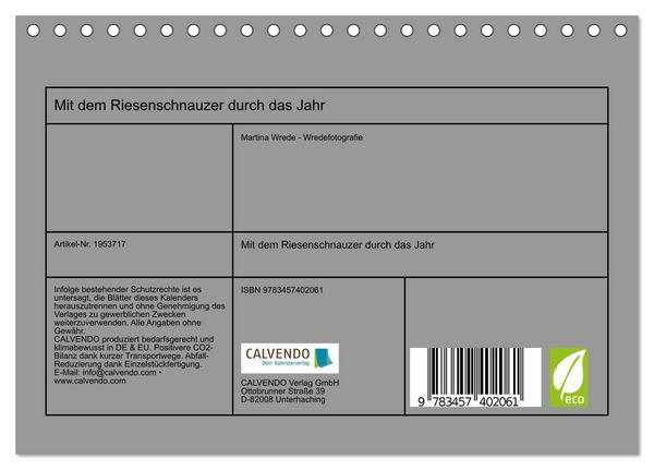 Produktbild: Mit dem Riesenschnauzer durch das Jahr (Tischkalender 2026 DIN A5 quer), CALVENDO Monatskalender