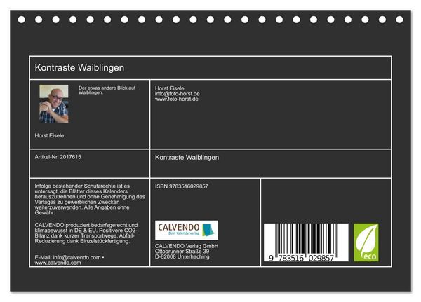 Produktbild: Kontraste Waiblingen (Tischkalender 2026 DIN A5 quer), CALVENDO Monatskalender