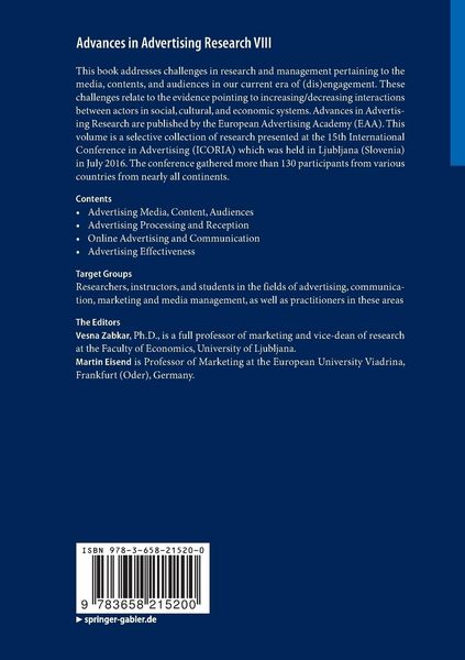 Produktbild: Advances in Advertising Research VIII