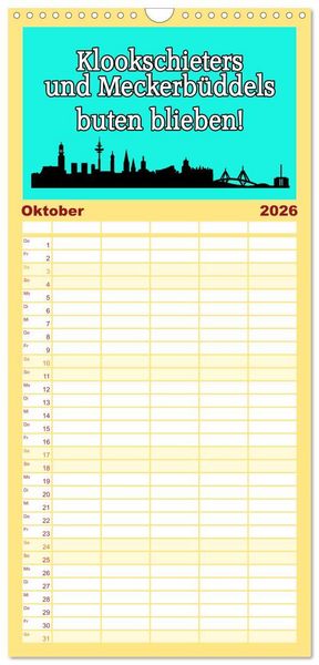 Produktbild: Familienplaner 2026 - Hamburger Schnack mit 5 Spalten (Wandkalender, 21 x 45 cm) CALVENDO