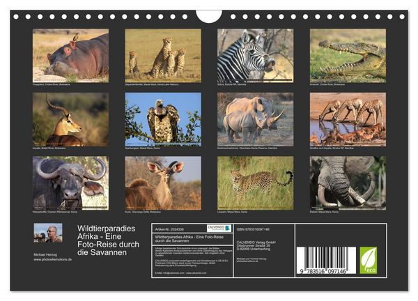 Produktbild: Wildtierparadies Afrika - Eine Foto-Reise durch die Savannen (Wandkalender 2026 DIN A4 quer), CALVENDO Monatskalender