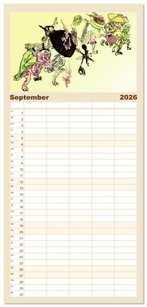 Produktbild: Familienplaner 2026 - Kawanabe Kyosai - Einhundert D&auml;monen mit 5 Spalten (Wandkalender, 21 x 45 cm) CALVENDO