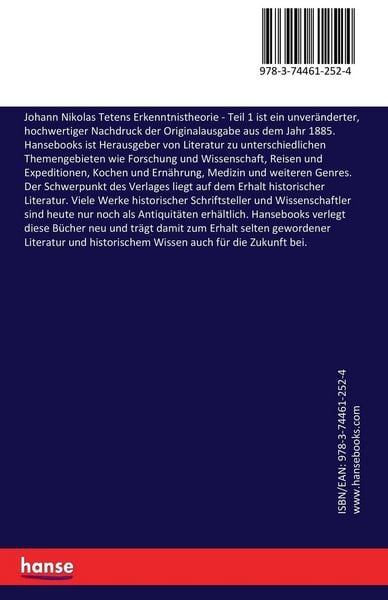 Produktbild: Johann Nikolas Tetens Erkenntnistheorie