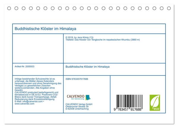 Produktbild: Buddhistische Kl&ouml;ster im Himalaya (Tischkalender 2026 DIN A5 quer), CALVENDO Monatskalender