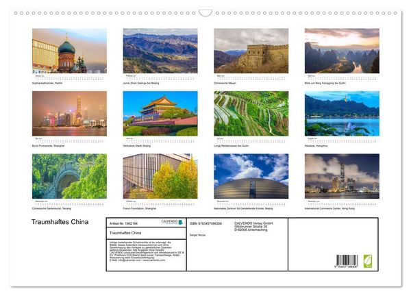 Produktbild: Traumhaftes China (Wandkalender 2026 DIN A2 quer), CALVENDO Monatskalender