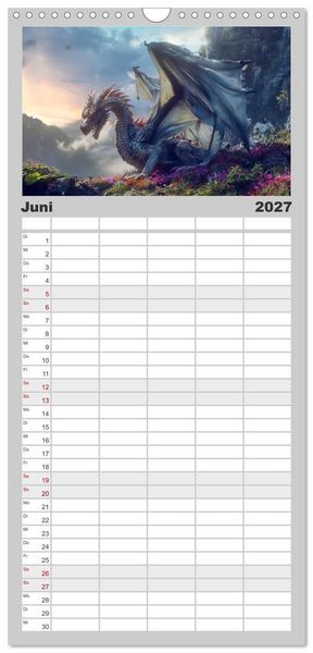 Produktbild: Familienplaner 2027 - Das Jahr der Drachen mit 5 Spalten (Wandkalender, 21 x 45 cm) CALVENDO