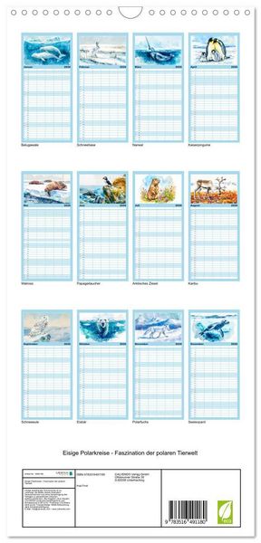 Produktbild: Familienplaner 2026 - Eisige Polarkreise - Faszination der polaren Tierwelt mit 5 Spalten (Wandkalender, 21 x 45 cm) CALVENDO