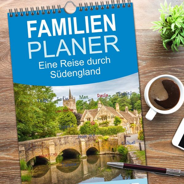 Produktbild: Familienplaner 2026 - Eine Reise durch S&uuml;dengland mit 5 Spalten (Wandkalender, 21 x 45 cm) CALVENDO