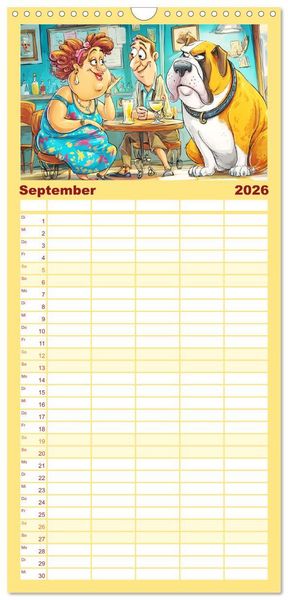 Produktbild: Familienplaner 2026 - Frauchen und Hund. Witzige Cartoons vom t&auml;glichen Chaos mit 5 Spalten (Wandkalender, 21 x 45 cm) CALVENDO