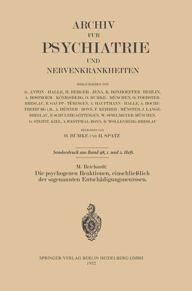 Produktbild: Die psychogenen Reaktionen, einschlie&szlig;lich der sogenannten Entsch&auml;digungsneurosen
