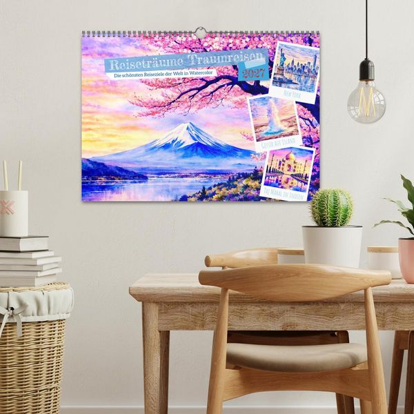 Produktbild: Reisetr&auml;ume Traumreisen. Die sch&ouml;nsten Reiseziele der Welt in Watercolor (Wandkalender 2027 DIN A3 quer), CALVENDO Monatskalender