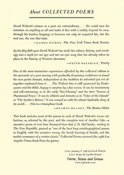 Produktbild: Derek Walcott Collected Poems 1948-1984