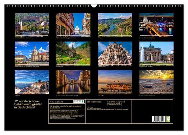 Produktbild: 12 wundersch&ouml;ne Sehensw&uuml;rdigkeiten in Deutschland (Wandkalender 2026 DIN A2 quer), CALVENDO Monatskalender