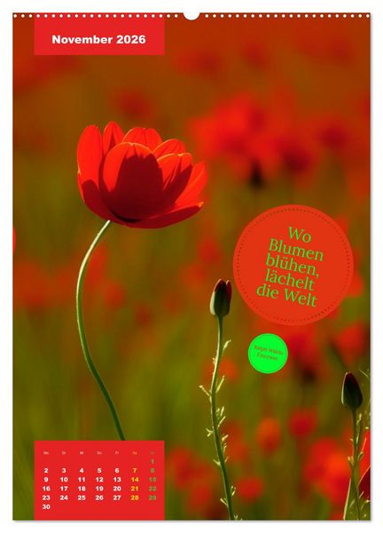 Produktbild: Verr&uuml;ckt nach BLUMEN Artwork - Farben - Zitate (Wandkalender 2026 DIN A2 hoch), CALVENDO Monatskalender