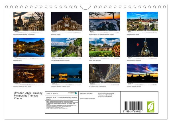 Produktbild: Dresden 2026 - Saxony Pictures by Thomas Kriehn (Wandkalender 2026 DIN A4 quer), CALVENDO Monatskalender