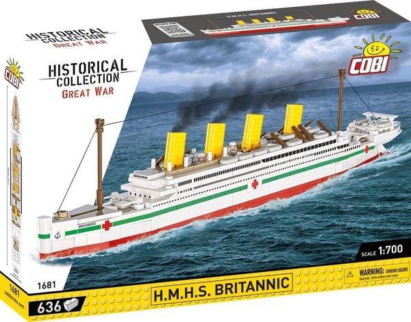 COBI Historical Collection 1681 - H.M.H.S. Britannic (Rot/Weiß/Grün), Bausatz 1:700, 636 Klemmbausteine