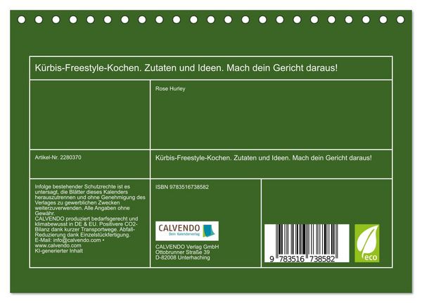 Produktbild: K&uuml;rbis-Freestyle-Kochen. Zutaten und Ideen. Mach dein Gericht daraus! (Tischkalender 2026 DIN A5 quer), CALVENDO Monatskalender