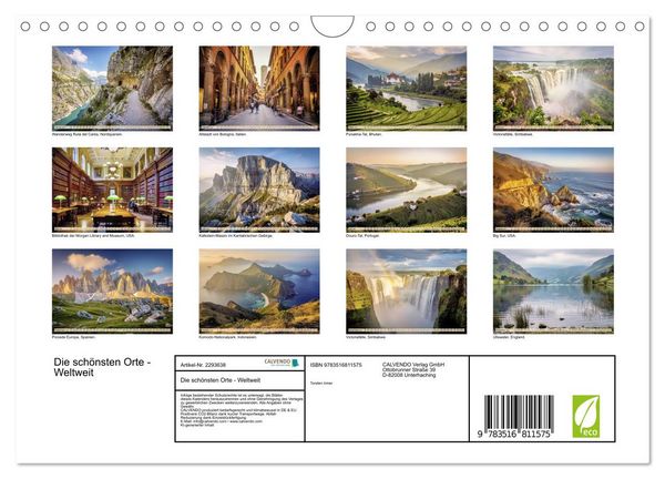 Produktbild: Die sch&ouml;nsten Orte - Weltweit (Wandkalender 2027 DIN A4 quer), CALVENDO Monatskalender