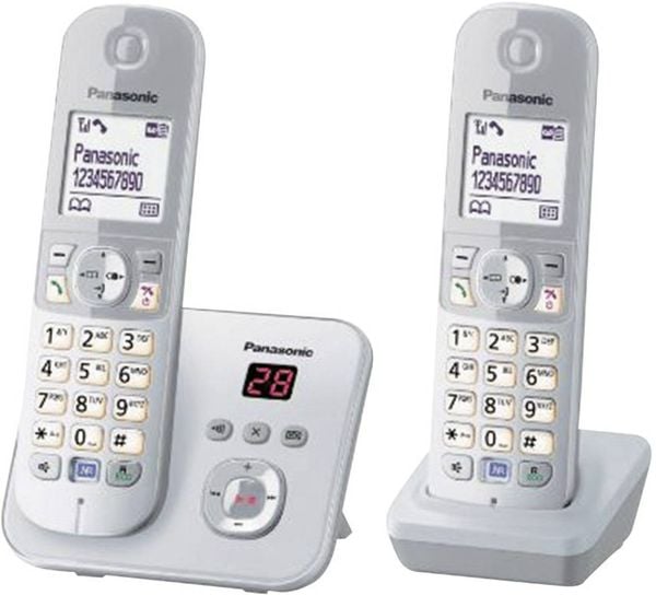 Panasonic KX-TG6822 Duo DECT, GAP Schnurloses Telefon analog Anrufbeantworter, Freisprechen Silber, Grau