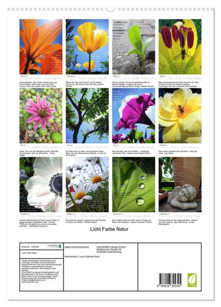 Produktbild: Licht Farbe Natur (Wandkalender 2026 DIN A2 hoch), CALVENDO Monatskalender