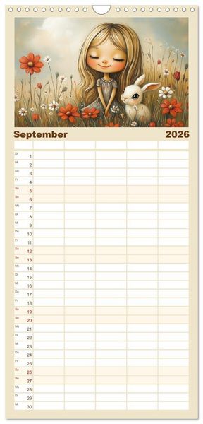 Produktbild: Familienplaner 2026 - M&auml;dchentr&auml;ume. S&uuml;&szlig;e Momente auf bl&uuml;henden Wiesen mit 5 Spalten (Wandkalender, 21 x 45 cm) CALVENDO