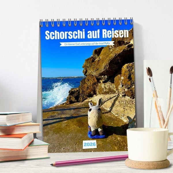 Produktbild: Schorschi auf Reisen ein kleiner Esel unterwegs auf der Insel Malta (Tischkalender 2026 DIN A5 hoch), CALVENDO Monatskalender