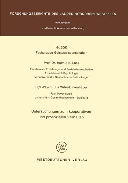 Produktbild: Untersuchungen zum kooperativen und prosozialen Verhalten