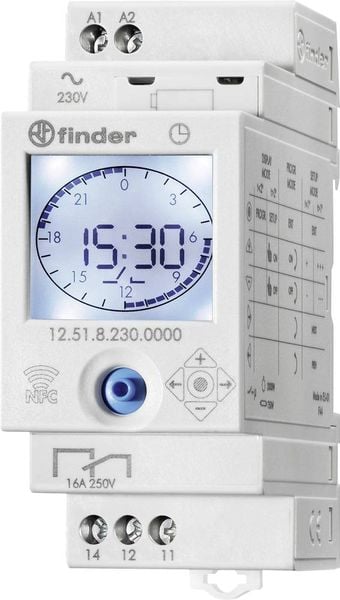 Produktbild: Finder 12.51.8.230.0000 Zeitschaltuhr f&uuml;r Hutschiene 230 V/AC Tagesprogramm, Wochenprogramm