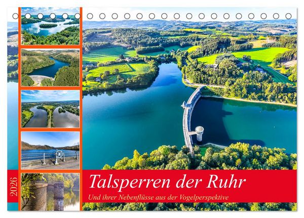 Produktbild: Talsperren der Ruhr und ihrer Nebenfl&uuml;sse aus der Vogelperspektive (Tischkalender 2026 DIN A5 quer), CALVENDO Monatskalender