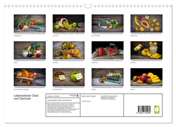 Produktbild: Lebenselixier Obst und Gem&uuml;se (Wandkalender 2026 DIN A3 quer), CALVENDO Monatskalender