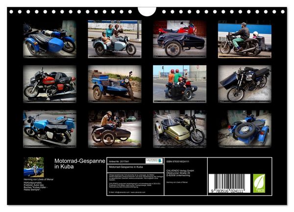Produktbild: Motorrad-Gespanne in Kuba (Wandkalender 2026 DIN A4 quer), CALVENDO Monatskalender
