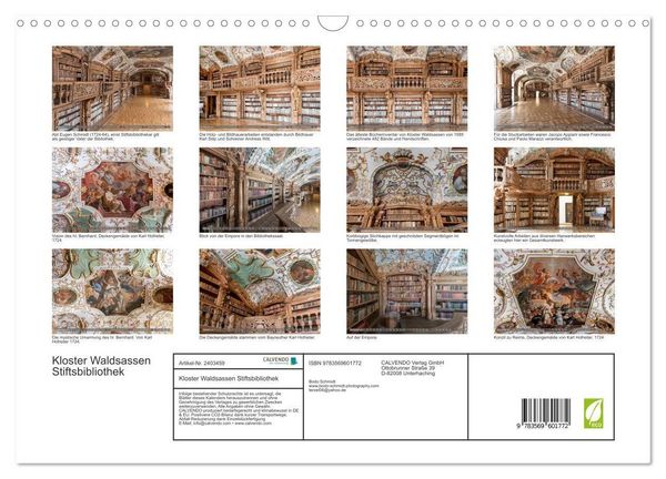 Produktbild: Kloster Waldsassen Stiftsbibliothek (Wandkalender 2027 DIN A3 quer), CALVENDO Monatskalender