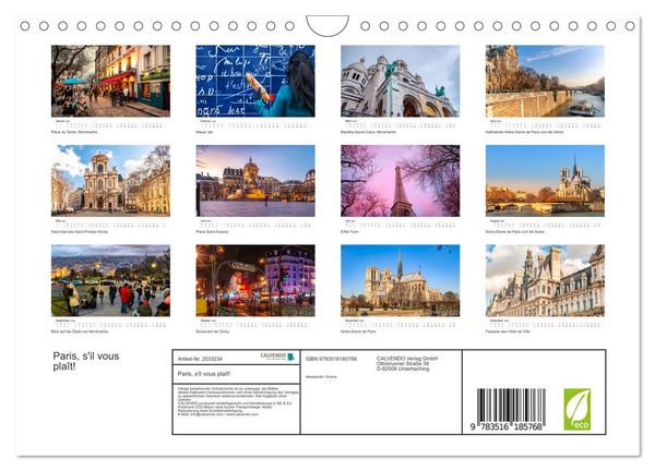 Produktbild: Paris, s'il vous pla&icirc;t! (Wandkalender 2026 DIN A4 quer), CALVENDO Monatskalender