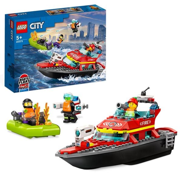 LEGO City 60373 Feuerwehrboot, Boot-Spielzeug das im Wasser schwimmt