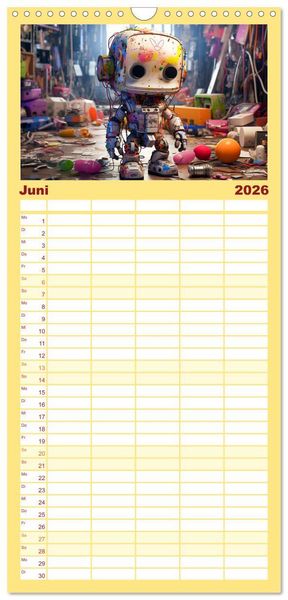 Produktbild: Familienplaner 2026 - Die Welt der kleinen Robots mit 5 Spalten (Wandkalender, 21 x 45 cm) CALVENDO